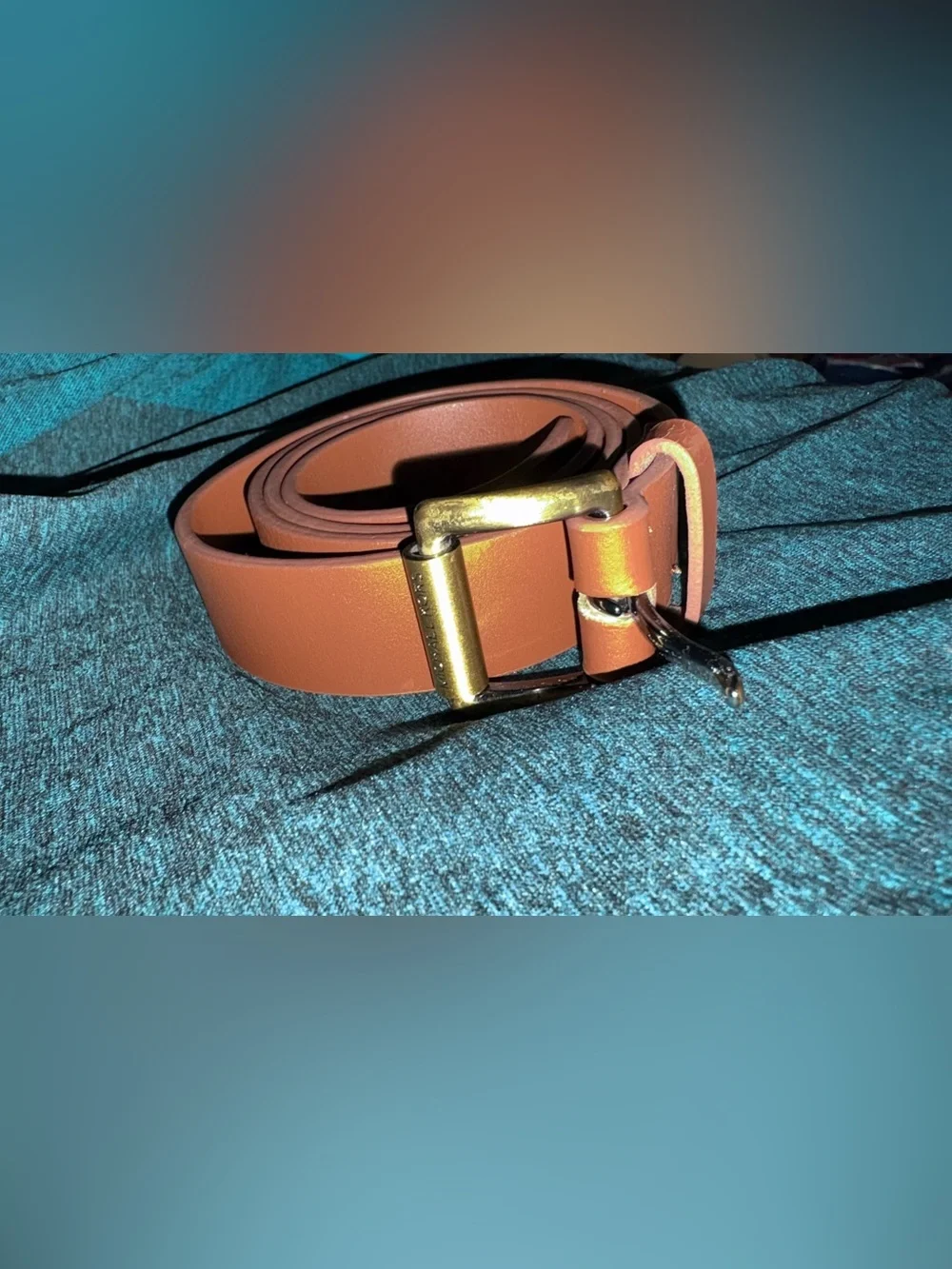Women’s Brown Leather Belt with Gold Buckle-Size XS